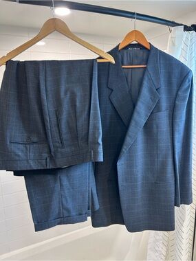 *New* Armani Navy Windowpane Suit Jacket & Trousers